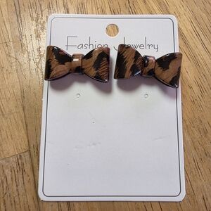 Leopard Print Bow Stud Earrings